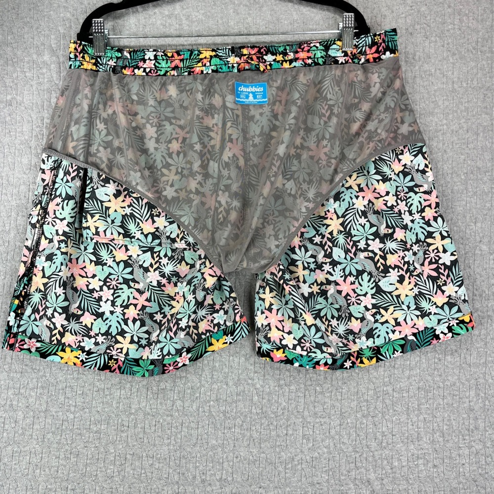 Chubbies Hawaiian Swim Trunks Mens XXL 36 Black Tropical Toucan Floral Shorts - Picture 7 of 10